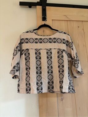 Ace & Jig Neutral Patterned Boxy Women's Top - Beige and Black